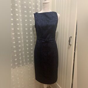 Le Chateau Small Midnight Blue Navy brocade jacquard Midi Dress Femenine